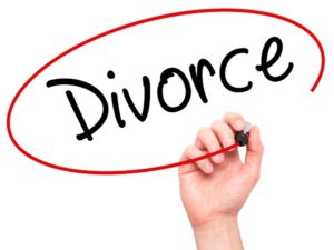 Man Hand writing Divorce  with black marker on visual screen